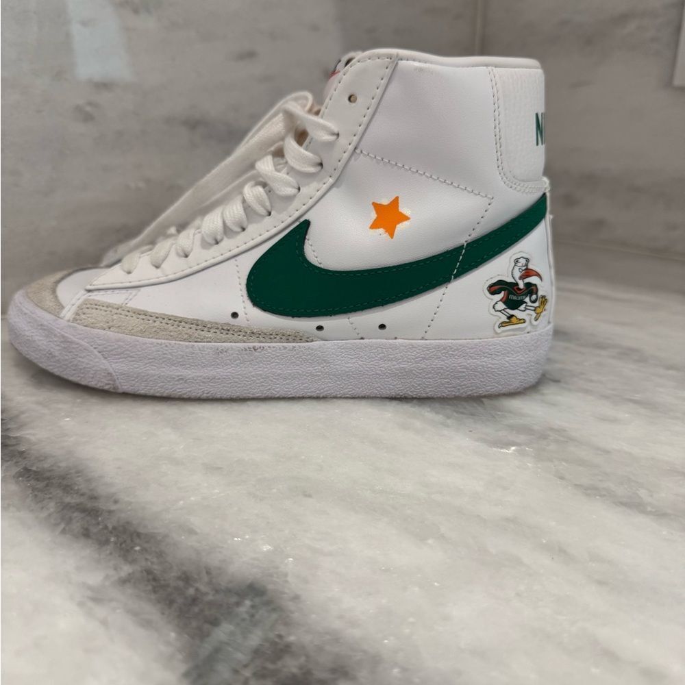 CUSTOM Nike White Green Blazer 77 Mid University of Miami Hurricanes size 6.5 - Picture 6 of 8